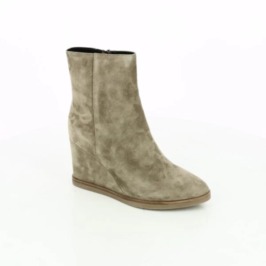 Kevin Lauro Ankle Boots for Women - Taupe Suede Chunky Heel Comfortable Casual Booties