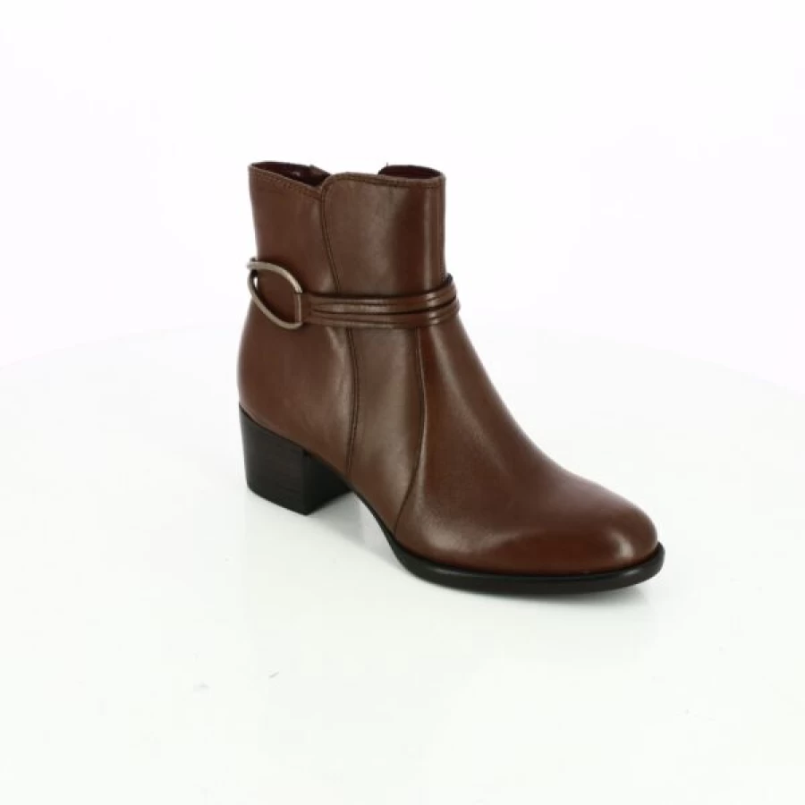 Kevin Women's Cognac Leather Ankle Boots - Stylish & Comfortable Low Heel Booties