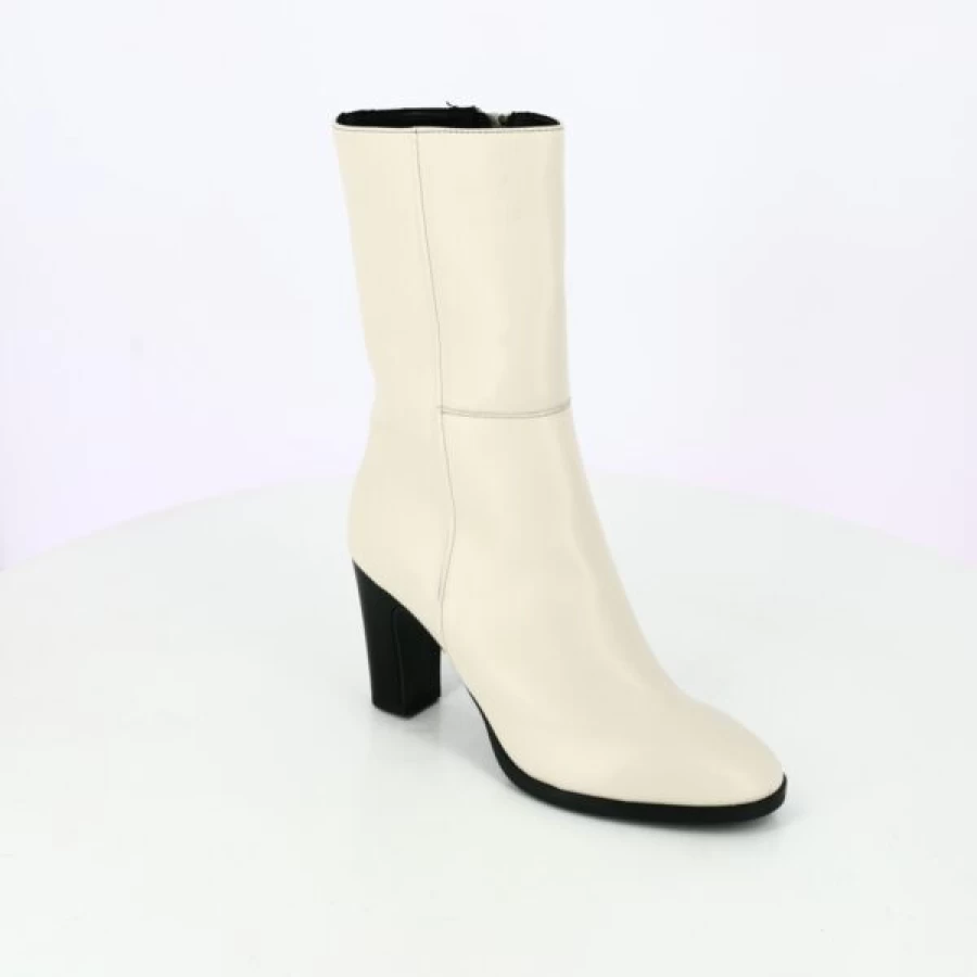 Kevin Women's Beige Ankle Boots - Genuine Leather Chunky Heel Slip-On Chelsea Boots for Women