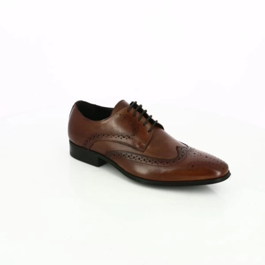 Kevin Men's Cognac Leather Lace-Up Dress Shoes - Classic Formal Oxfords for Wedding & Business