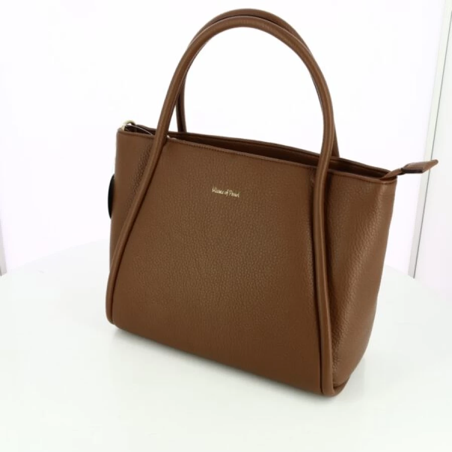 Kevin Cognac Leather Pearl Accent Handbag for Women - Elegant Clutch Purse