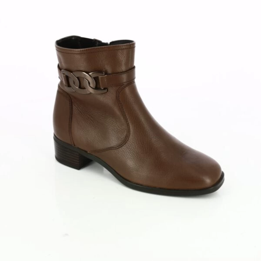 Kevin Women's Cognac Leather Ankle Boots - Stylish Ara Mid Heel Booties for Fall & Winter