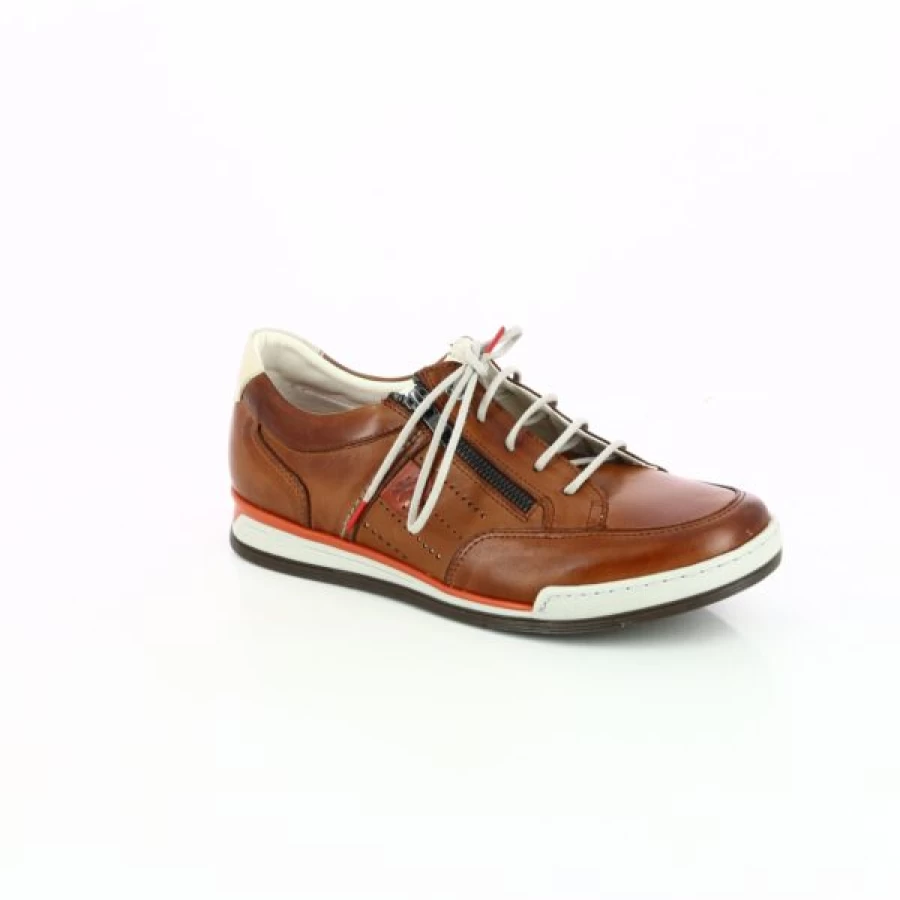 Kevin Cognac Leather Sneakers for Men - Classic Casual Baskets Shoes