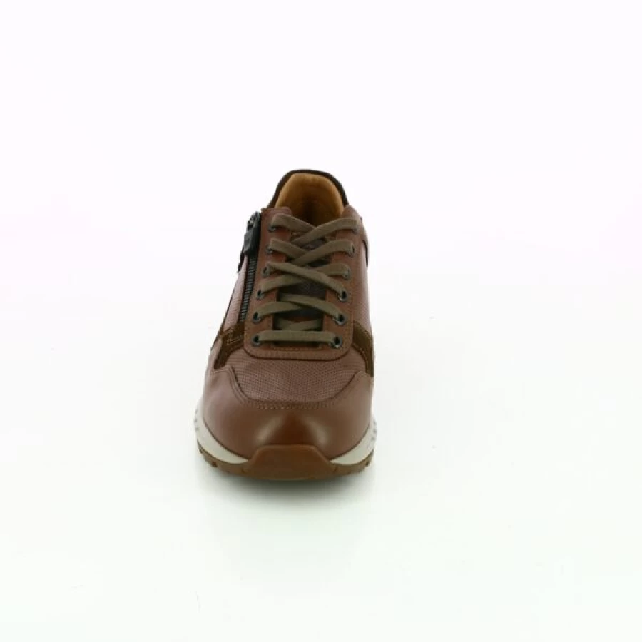 Kevin Cognac Leather Sneakers - Men's Casual Shoes Comfortable Walking Baskets