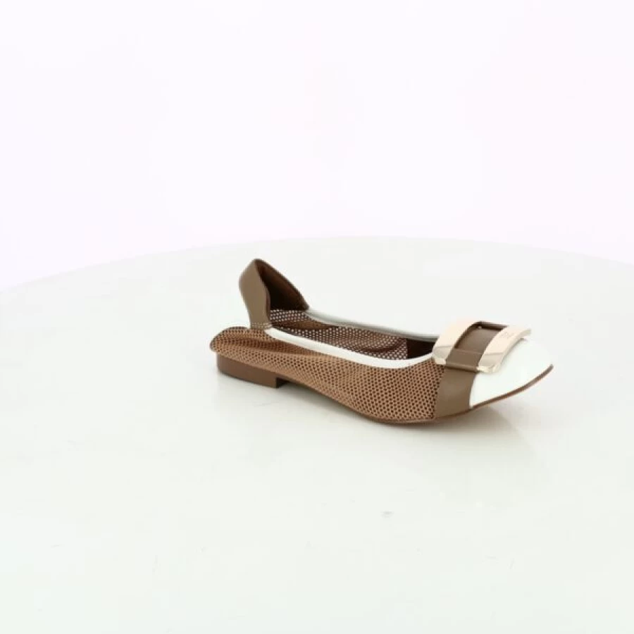 Kevin Cognac Crinkle Ballerina Flat Shoes for Women