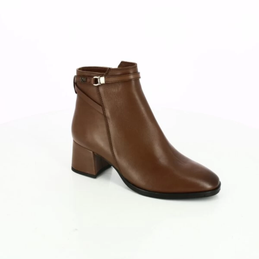 Kevin Cognac Leather Ankle Boots for Women - Stylish & Comfortable Mid-Heel Booties