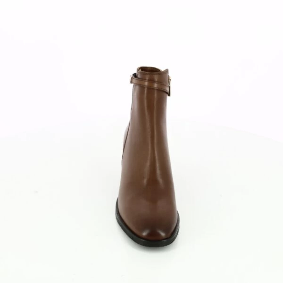 Kevin Cognac Leather Ankle Boots for Women - Stylish & Comfortable Mid-Heel Booties