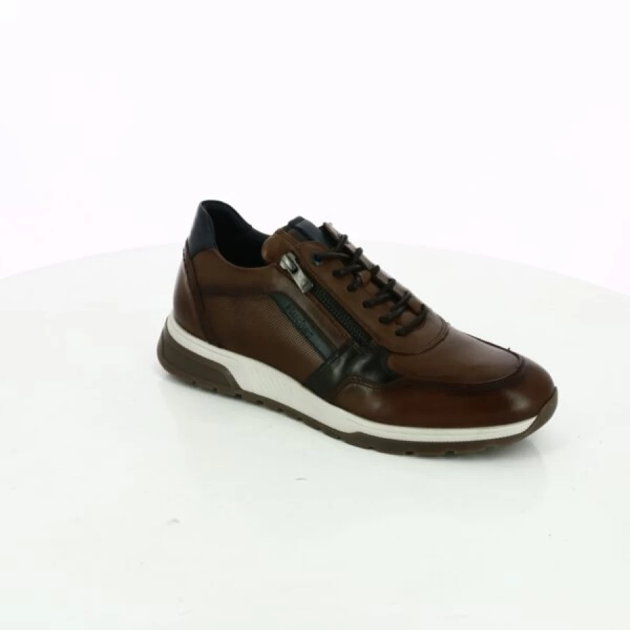 Kevin Cognac Leather Sneakers for Men - Classic Casual Baskets Shoes