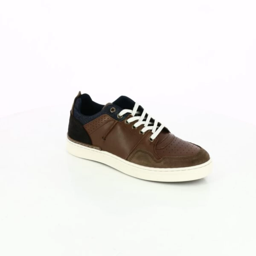 Kevin Cognac Leather Sneakers for Men - Bullboxer Style Casual Shoes