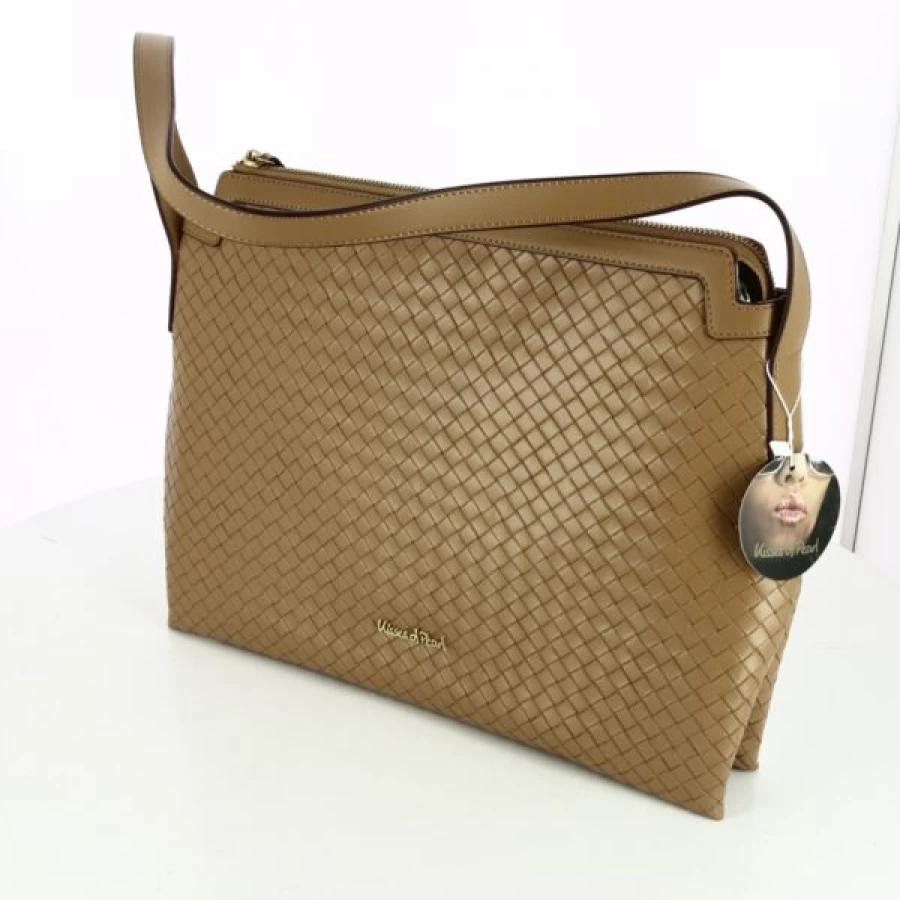 Kevin Cognac Leather Pearl Accent Handbags for Women - Elegant Kisses Of Pearl Design